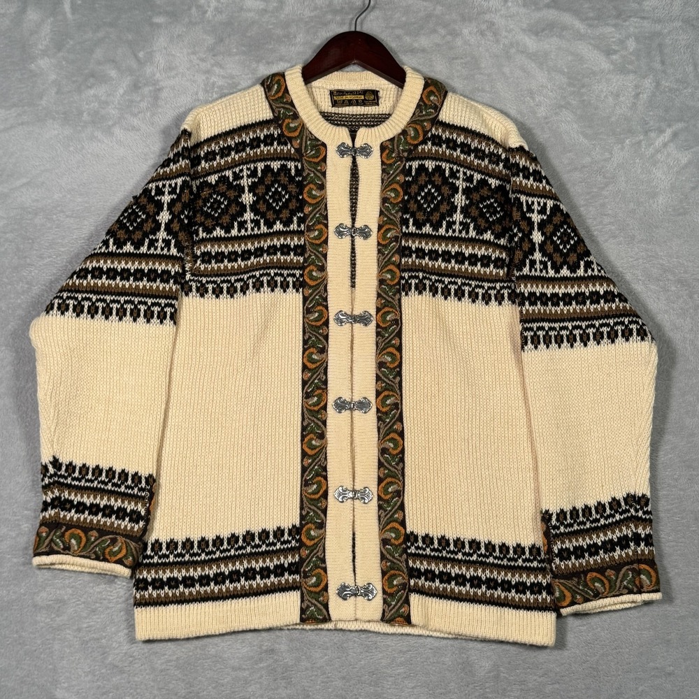Nordstrikk‎ Sweater Womens M White Wool Nordic Fair Isle Ski Cardigan Norway*